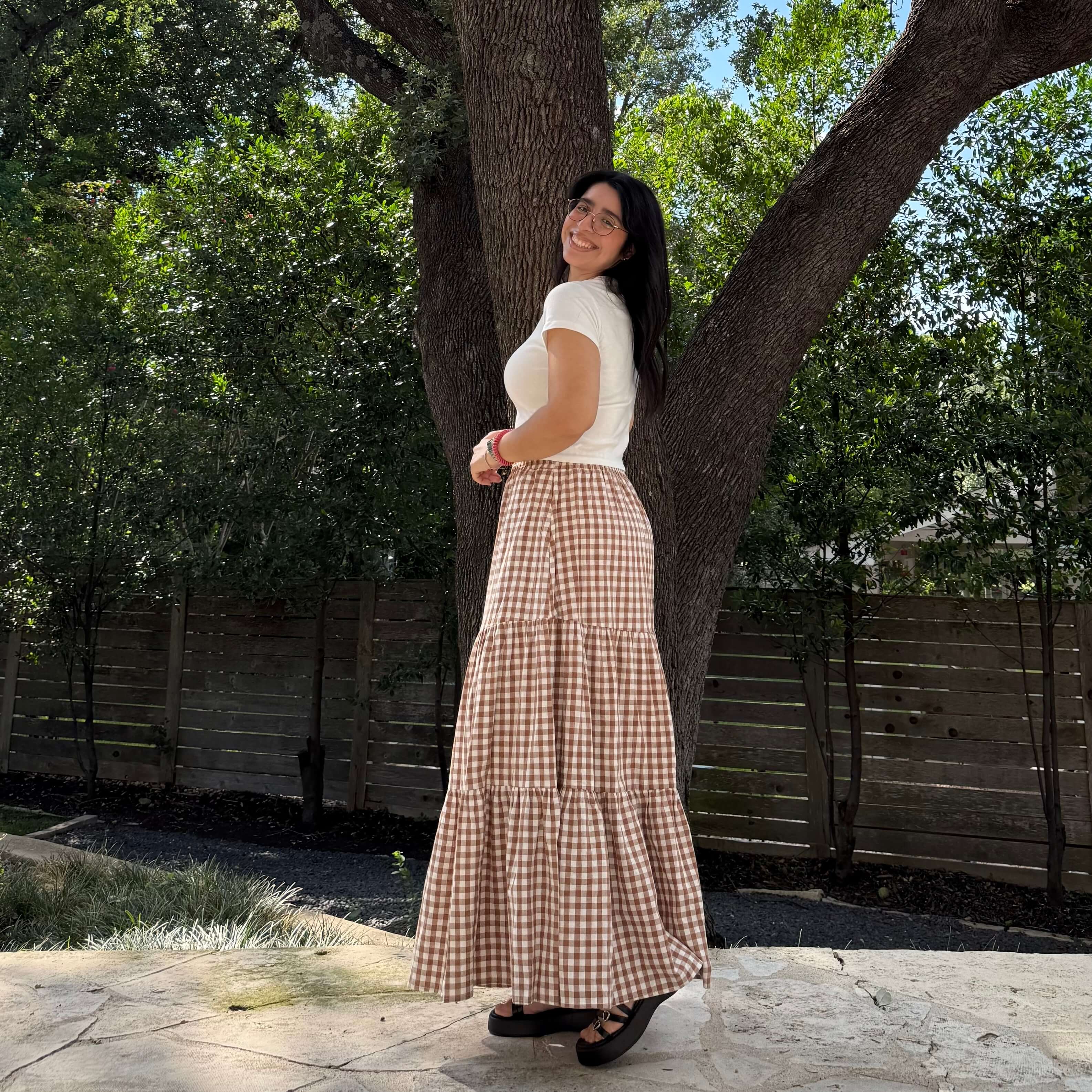 Gingham Long Skirt Chestnut *Clearance Sale* – Shiny by Nature