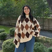 Argyle Oversized Sweater - Cream *Clearance Sale*