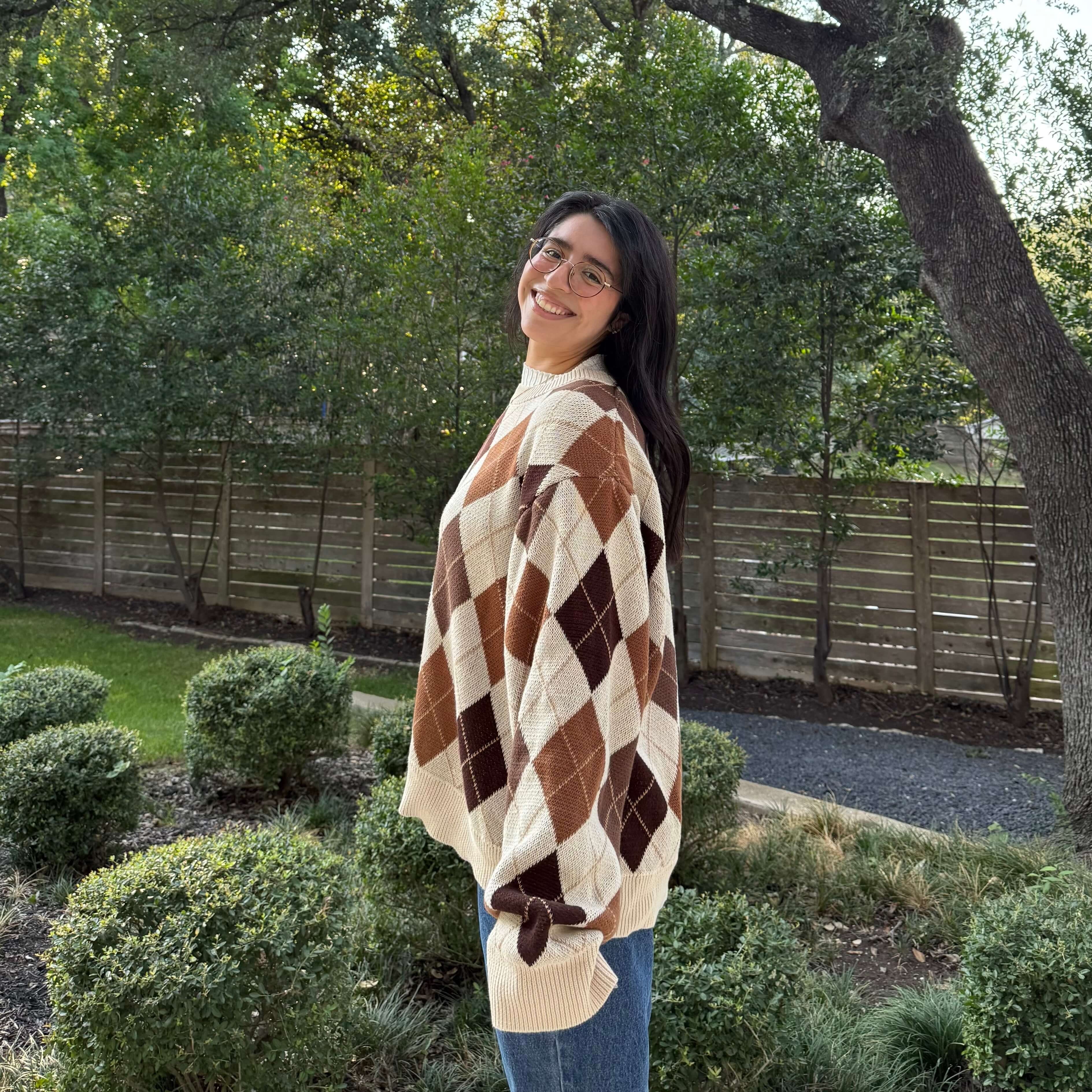 Argyle Oversized Sweater - Cream *Clearance Sale*