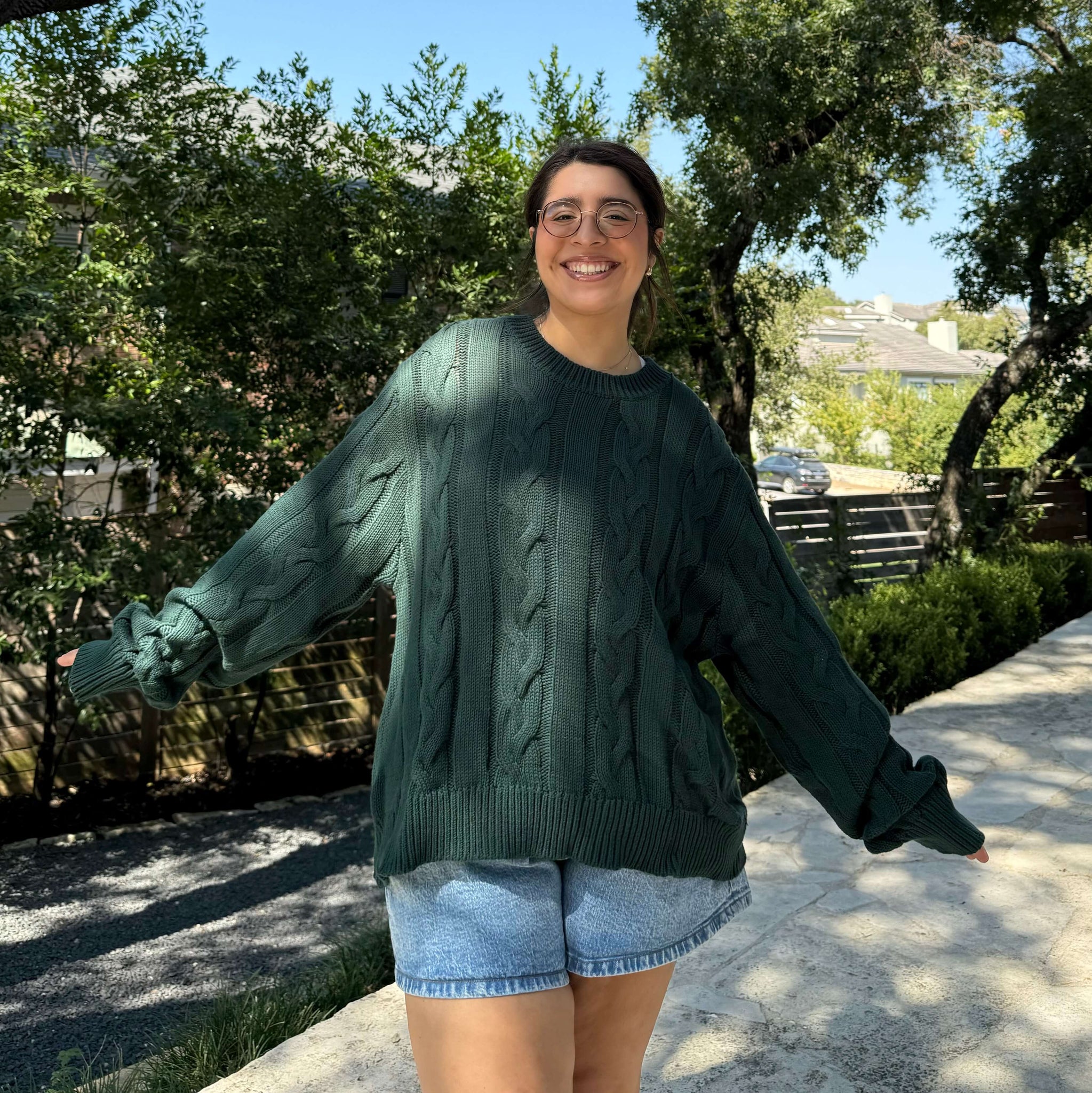 Crewneck Cable-Knit Sweater Pine *Clearance Sale* – Shiny by Nature