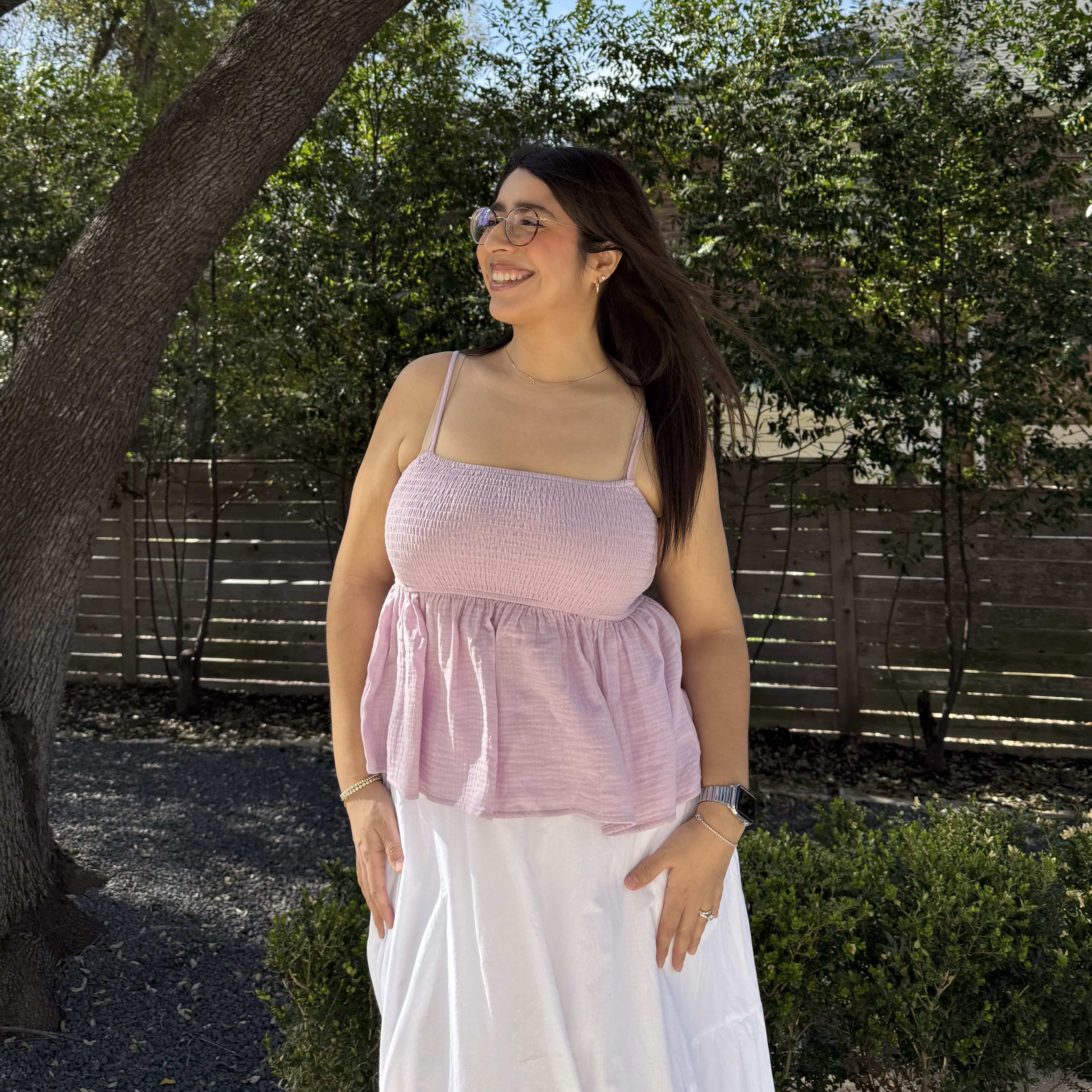 Smocked Strap Peplum Top - Lavender