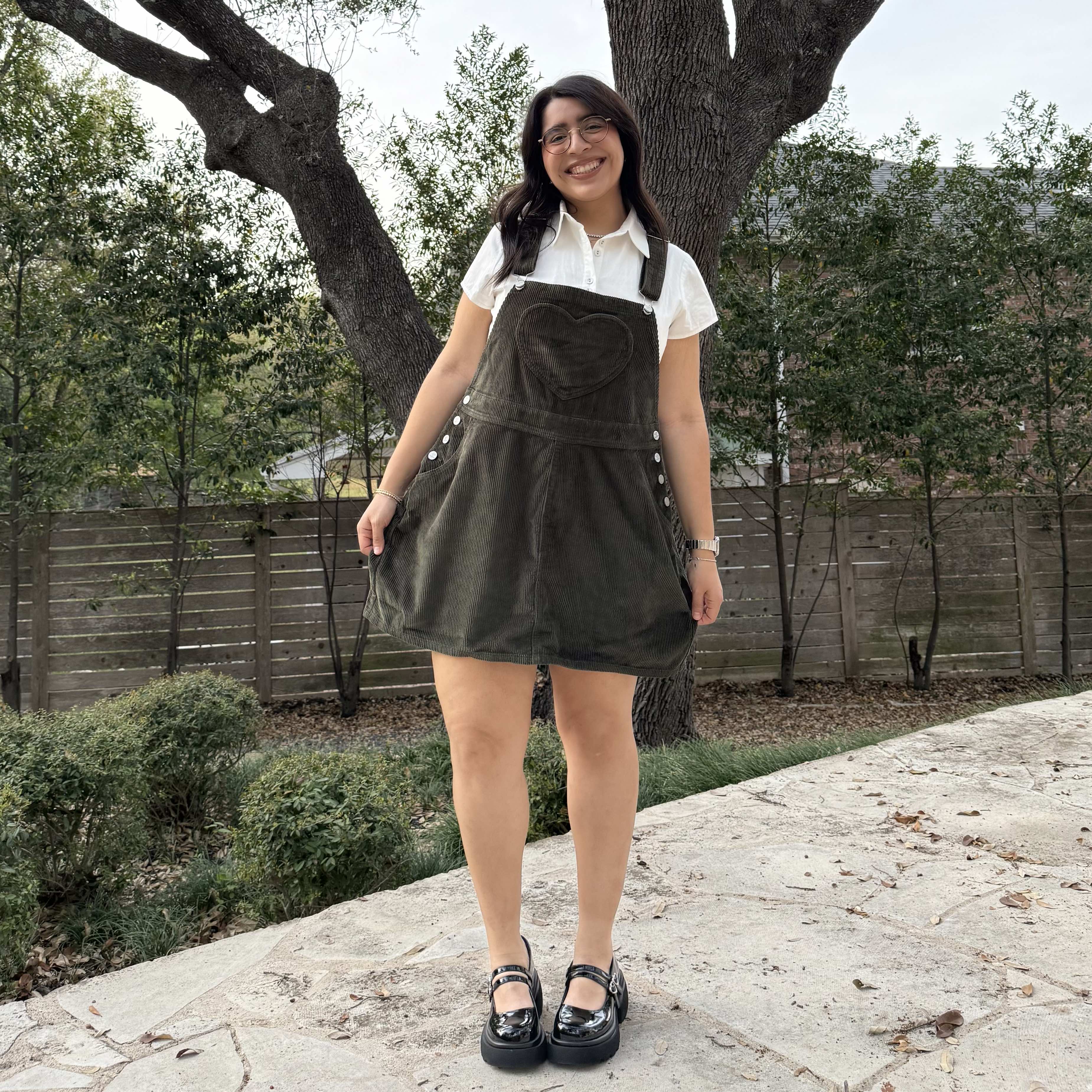 Corduroy Overall Dress - Olive