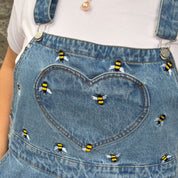 Denim Overall Dress - Light Wash with Bees