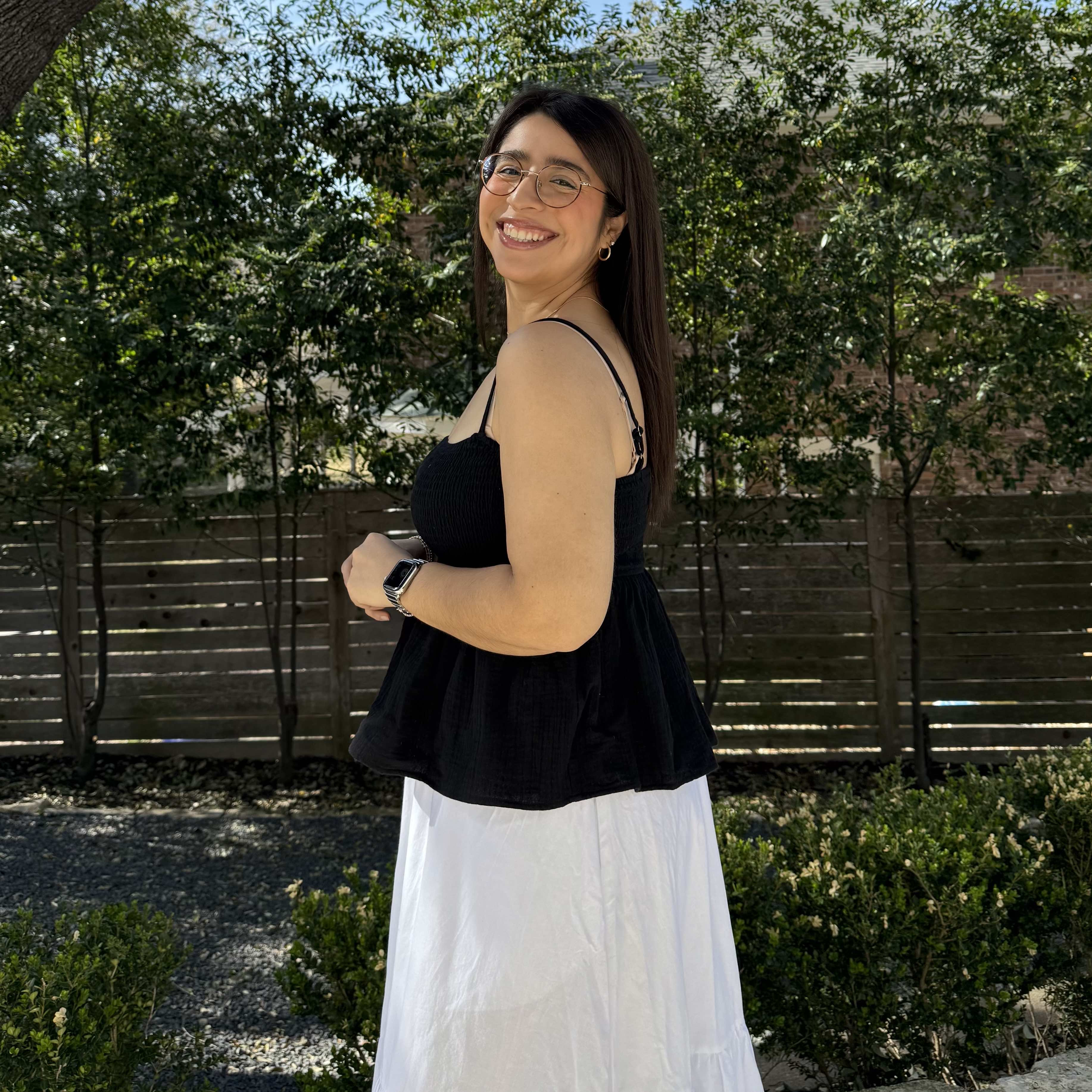 Smocked Strap Peplum Top - Black