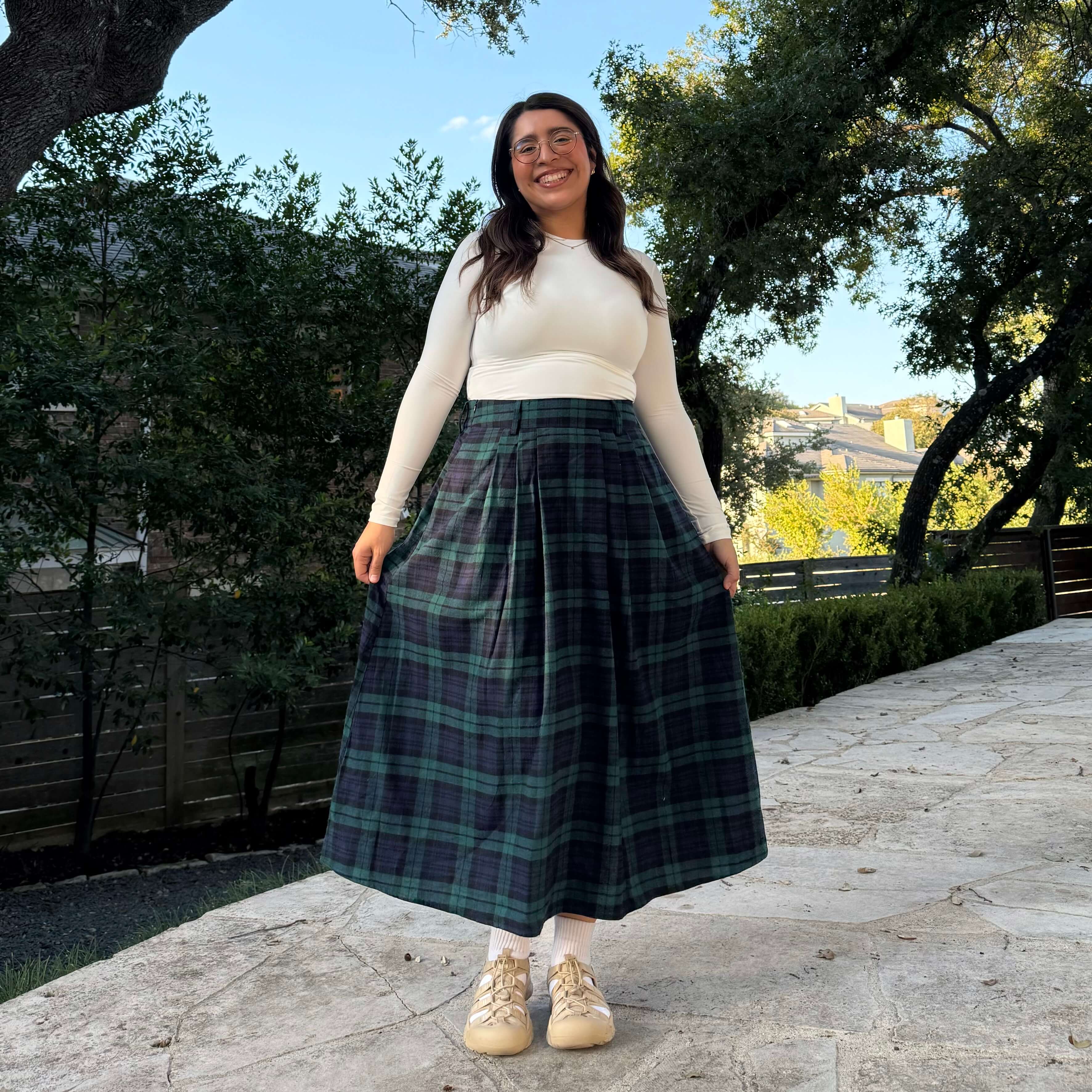 Plaid Maxi Skirt Blue Green Shiny by Nature