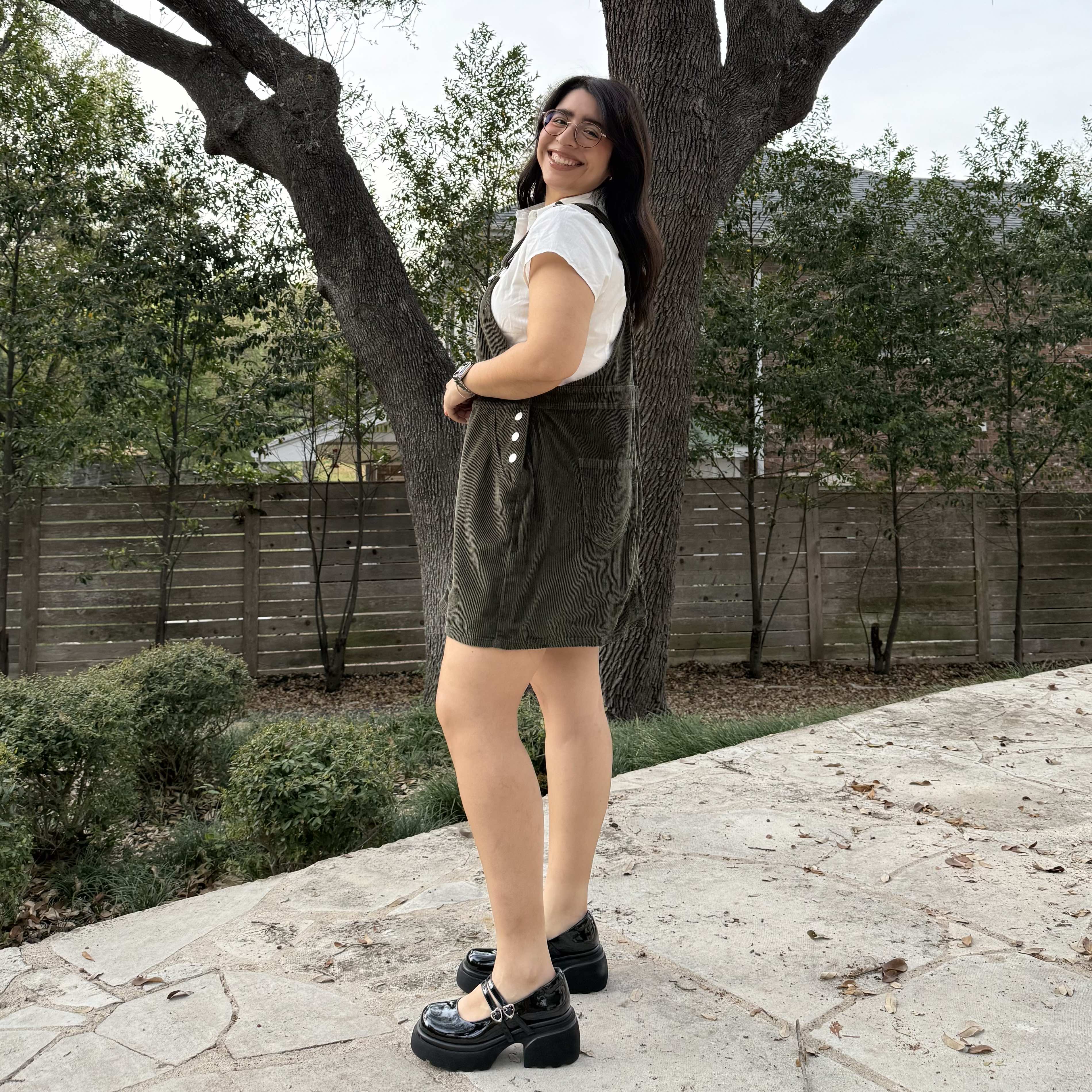 Corduroy Overall Dress - Olive