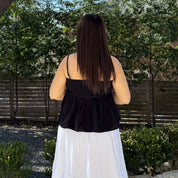 Smocked Strap Peplum Top - Black