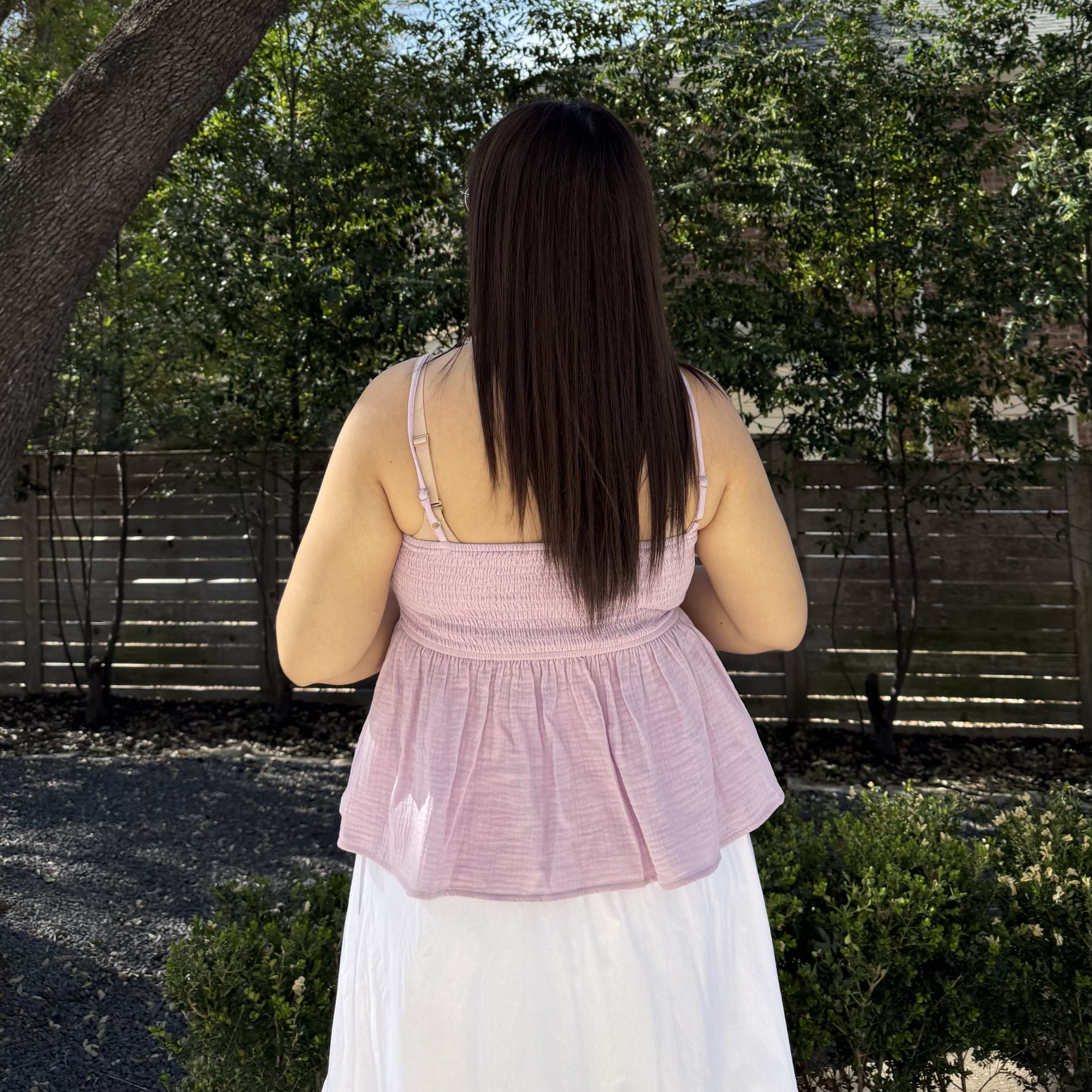 Smocked Strap Peplum Top - Lavender