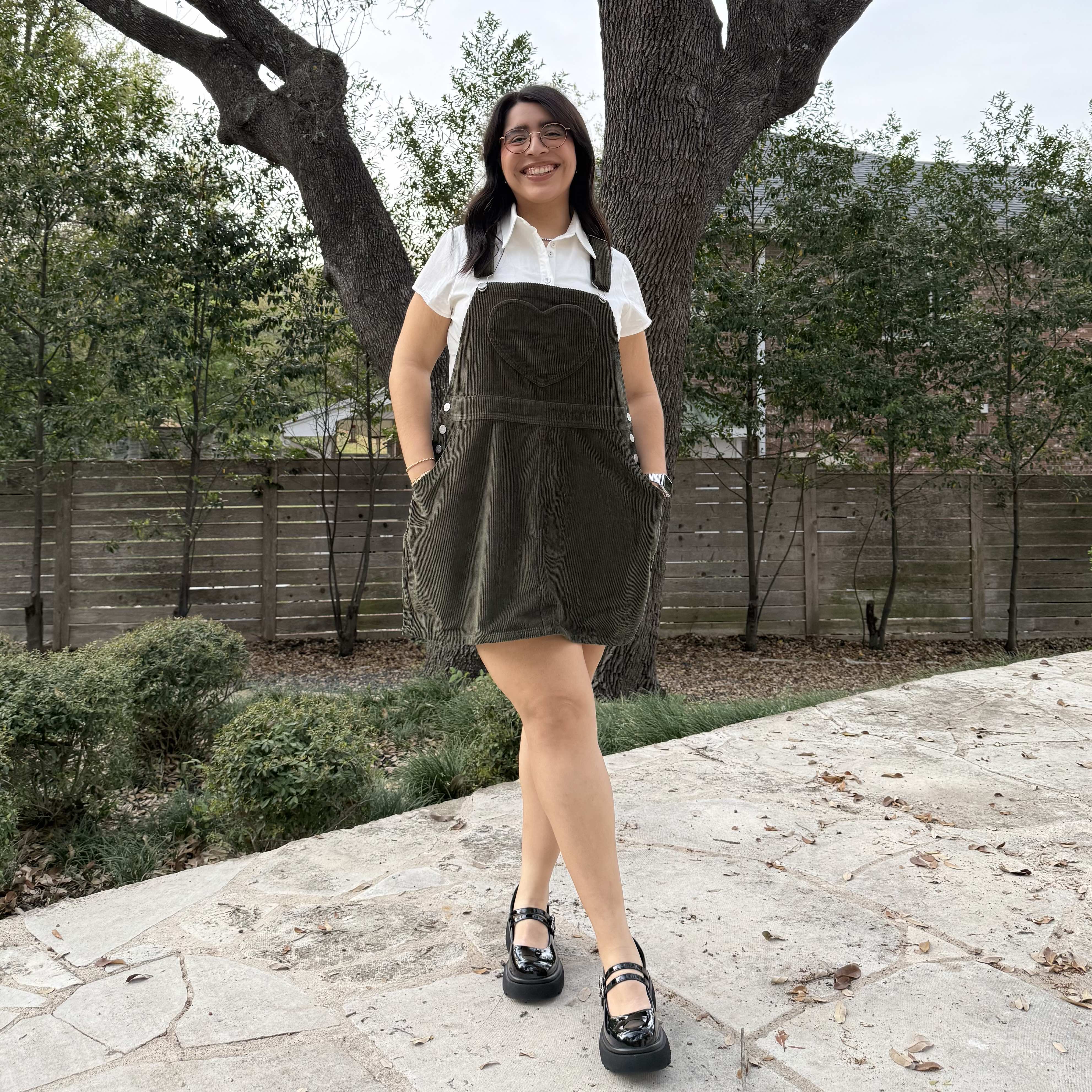 Corduroy Overall Dress - Olive