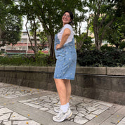 Denim Overall Shorts - Light Wash with Daisies