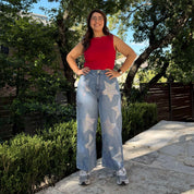 26" Inseam Star Rhinestone Jeans - Light Wash