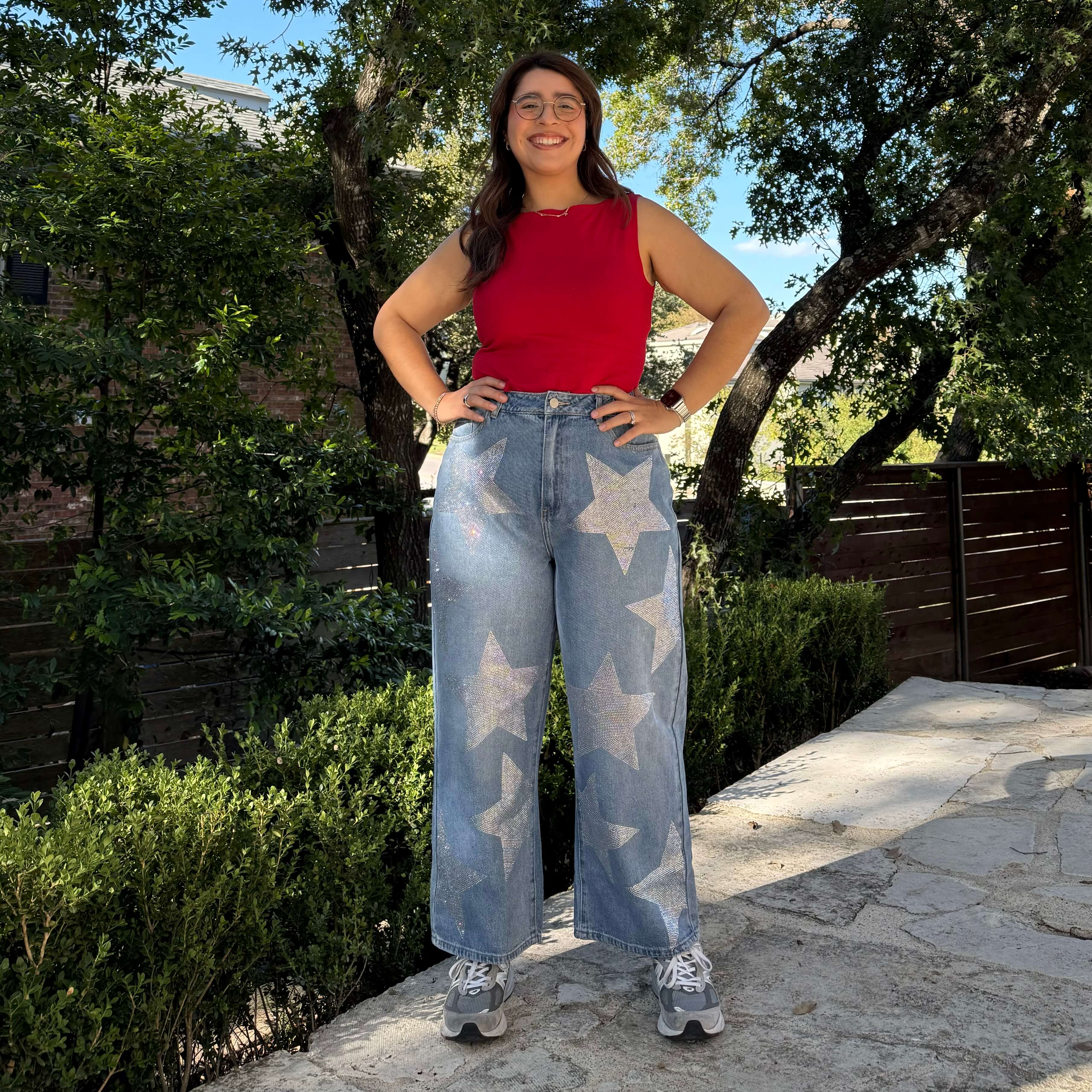 26" Inseam Star Rhinestone Jeans - Light Wash