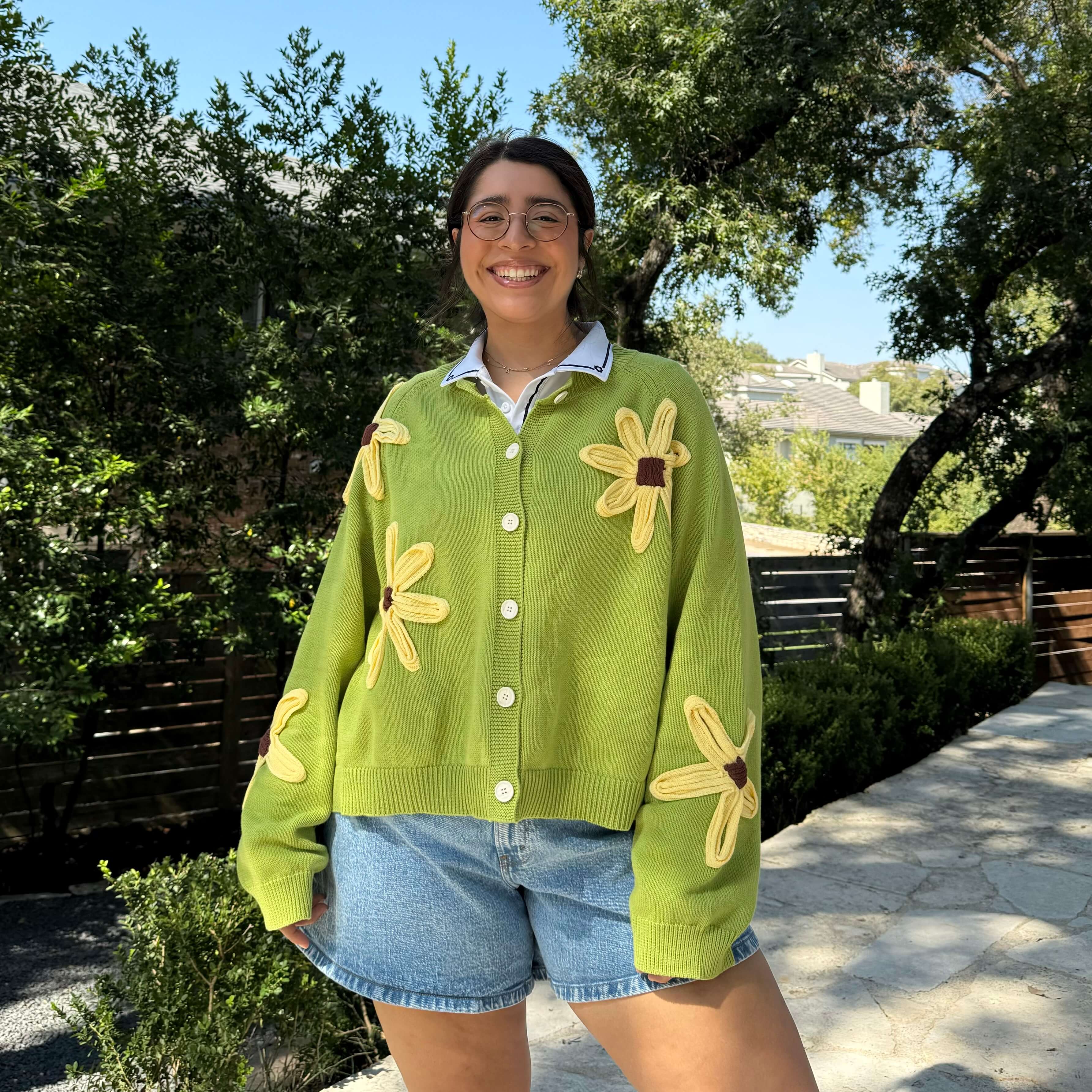 ジャケット・アウター MacMahonKnittingMilsChain FlowerCardigan Flower Cardigan - Matcha *Clearance Sale* – Shiny by Nature