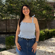 Smocked Tie-Strap Top - Blue Gingham