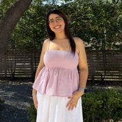 Smocked Strap Peplum Top - Lavender