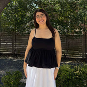 Smocked Strap Peplum Top - Black