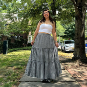 Gingham Long Skirt - Black