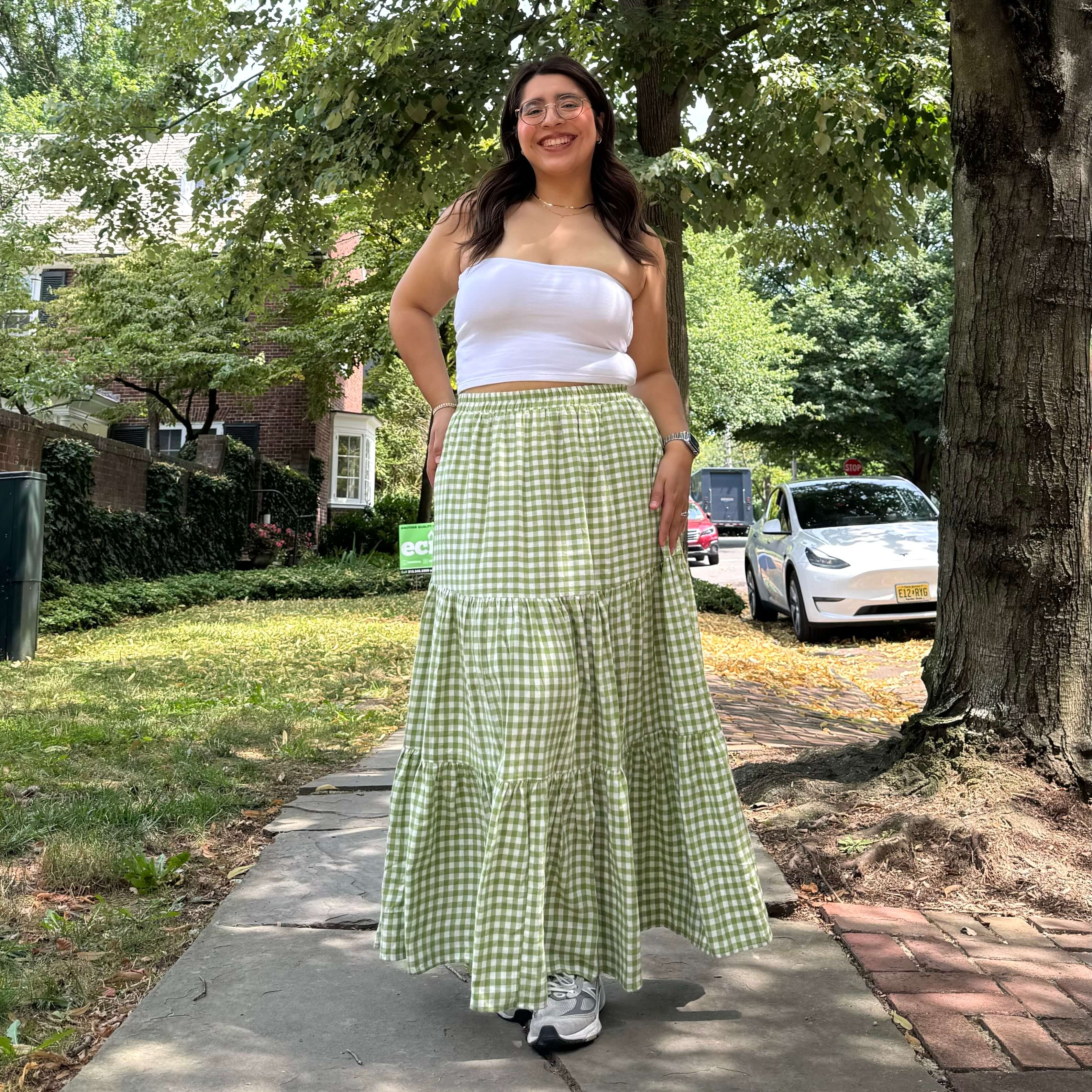 Gingham Long Skirt - Matcha *Clearance Sale*