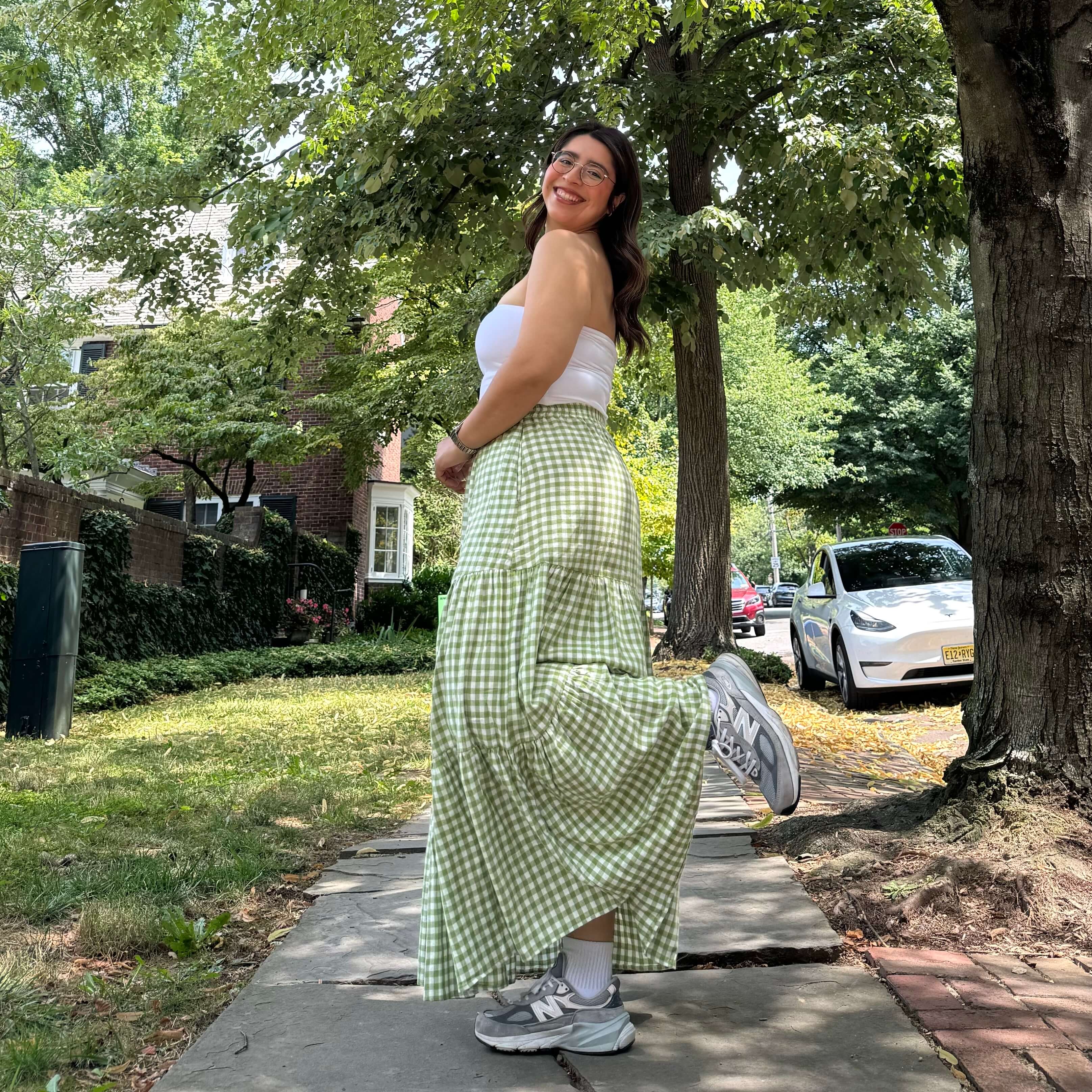 Gingham Long Skirt - Matcha – Shiny by Nature