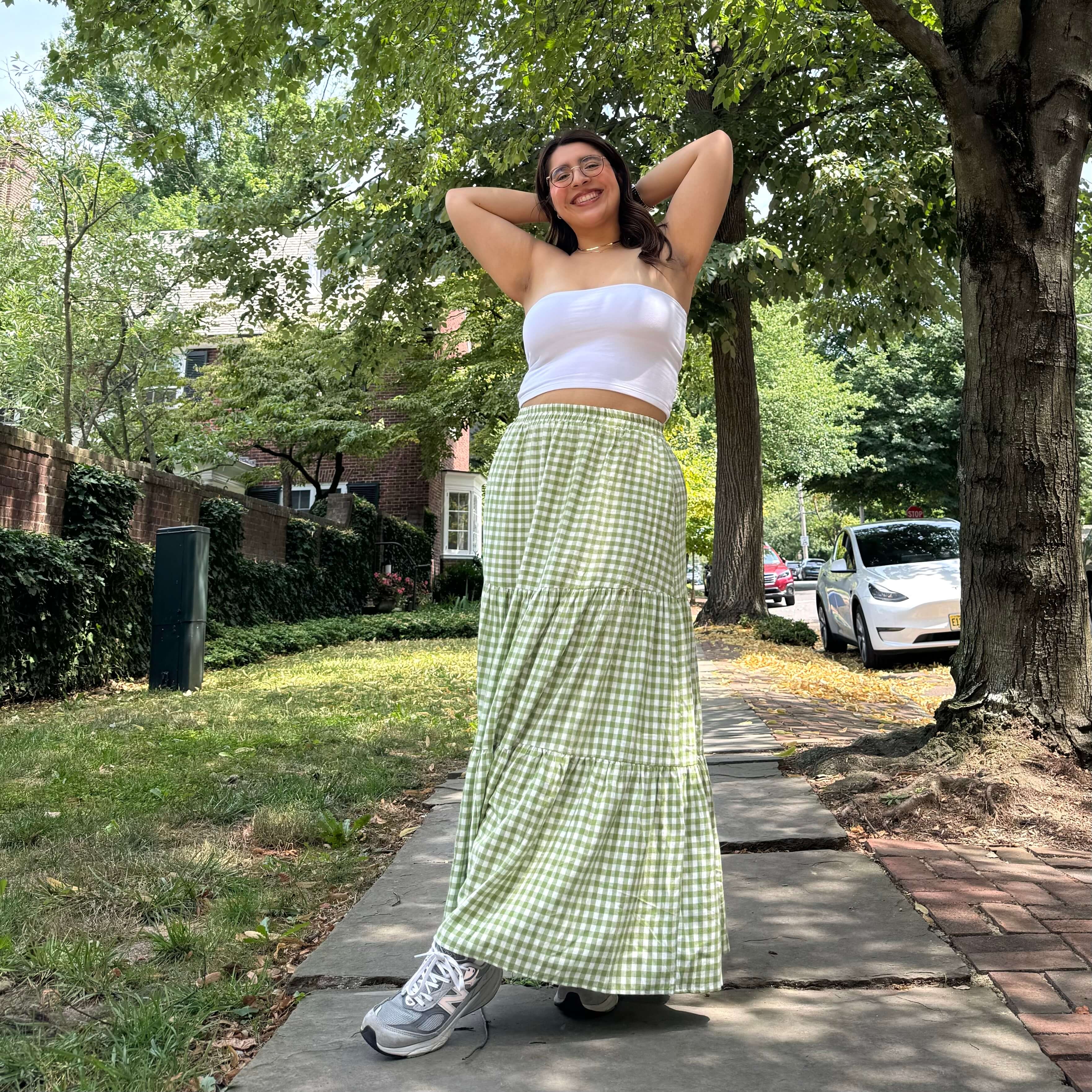 Gingham Long Skirt - Matcha *Clearance Sale*