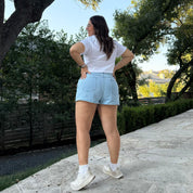 High Rise Denim Booty Shorts - Ultra Light Wash