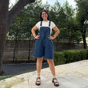Denim Overall Shorts - Medium Wash