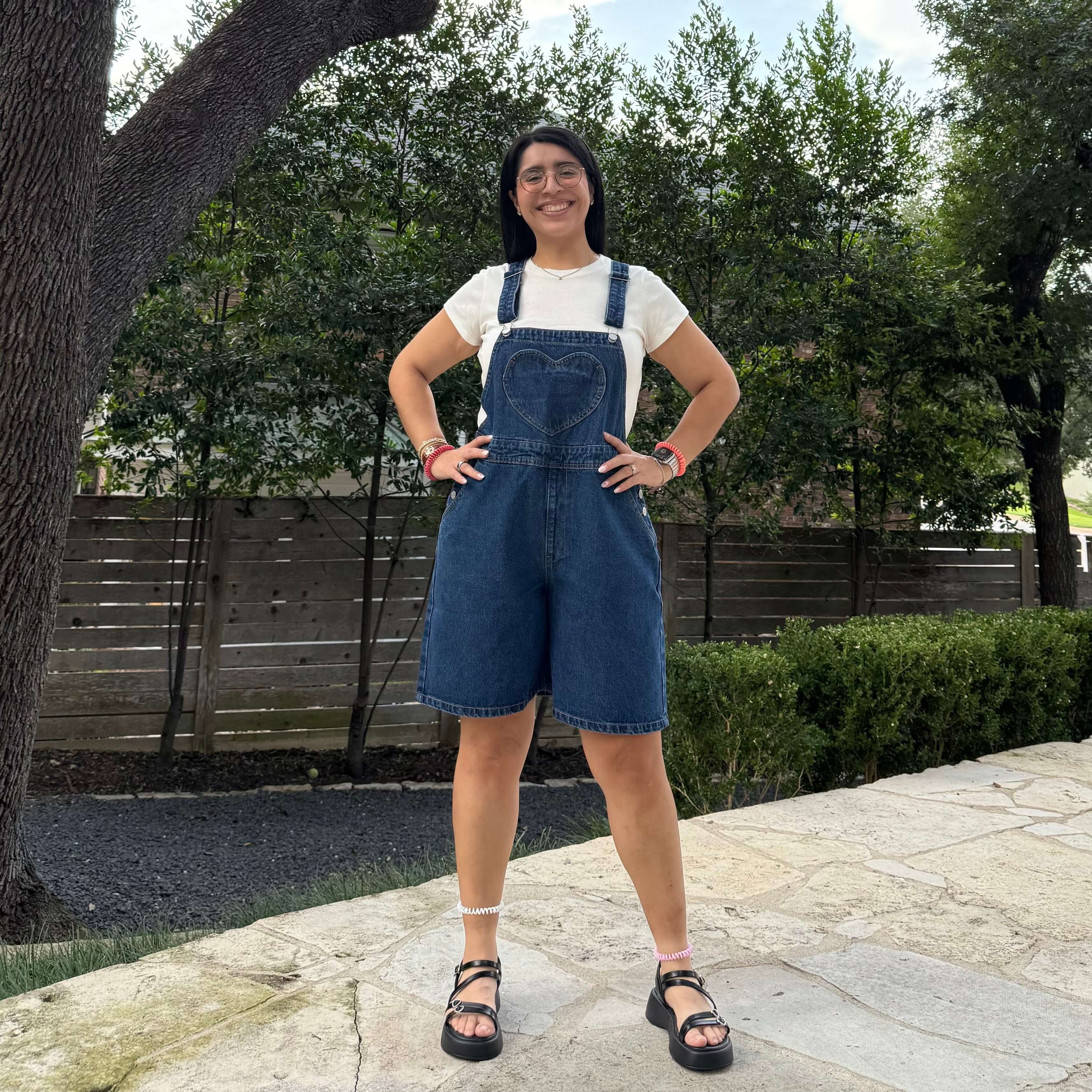 Denim Overall Shorts - Medium Wash