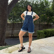 Denim Overall Shorts - Medium Wash
