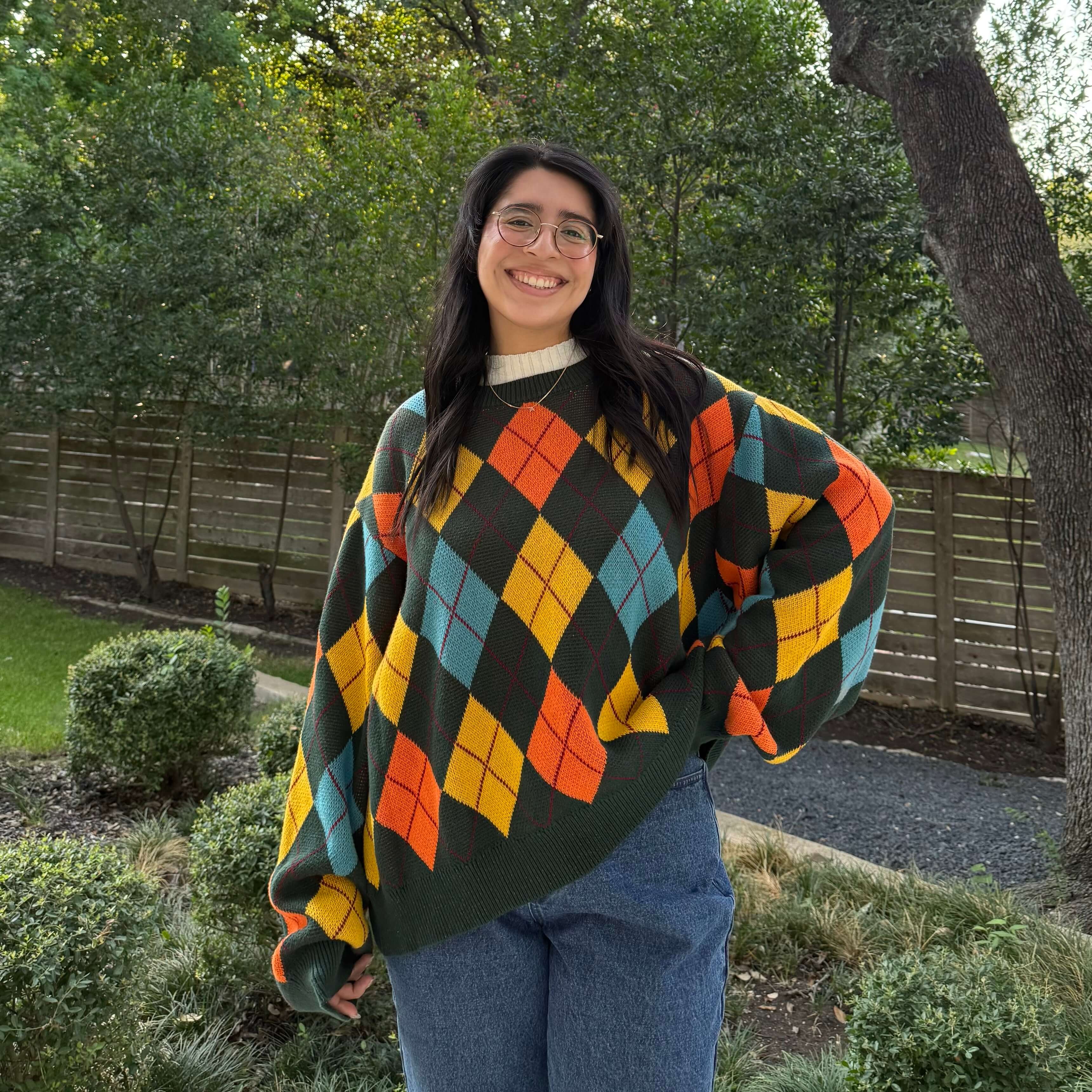 Argyle Oversized Sweater - Green