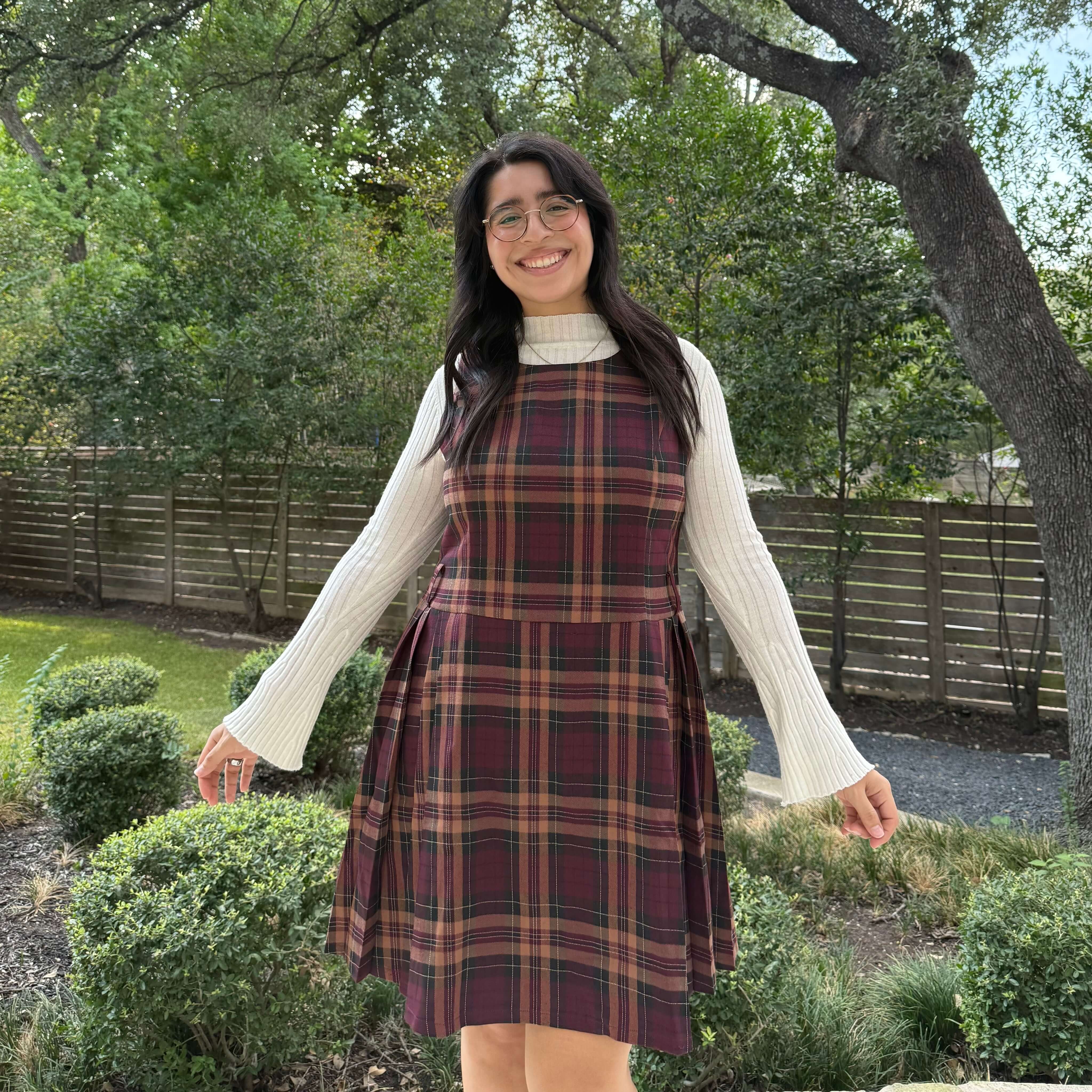 Scholar Dress Burgundy Plaid – Shiny by Nature - Main Image