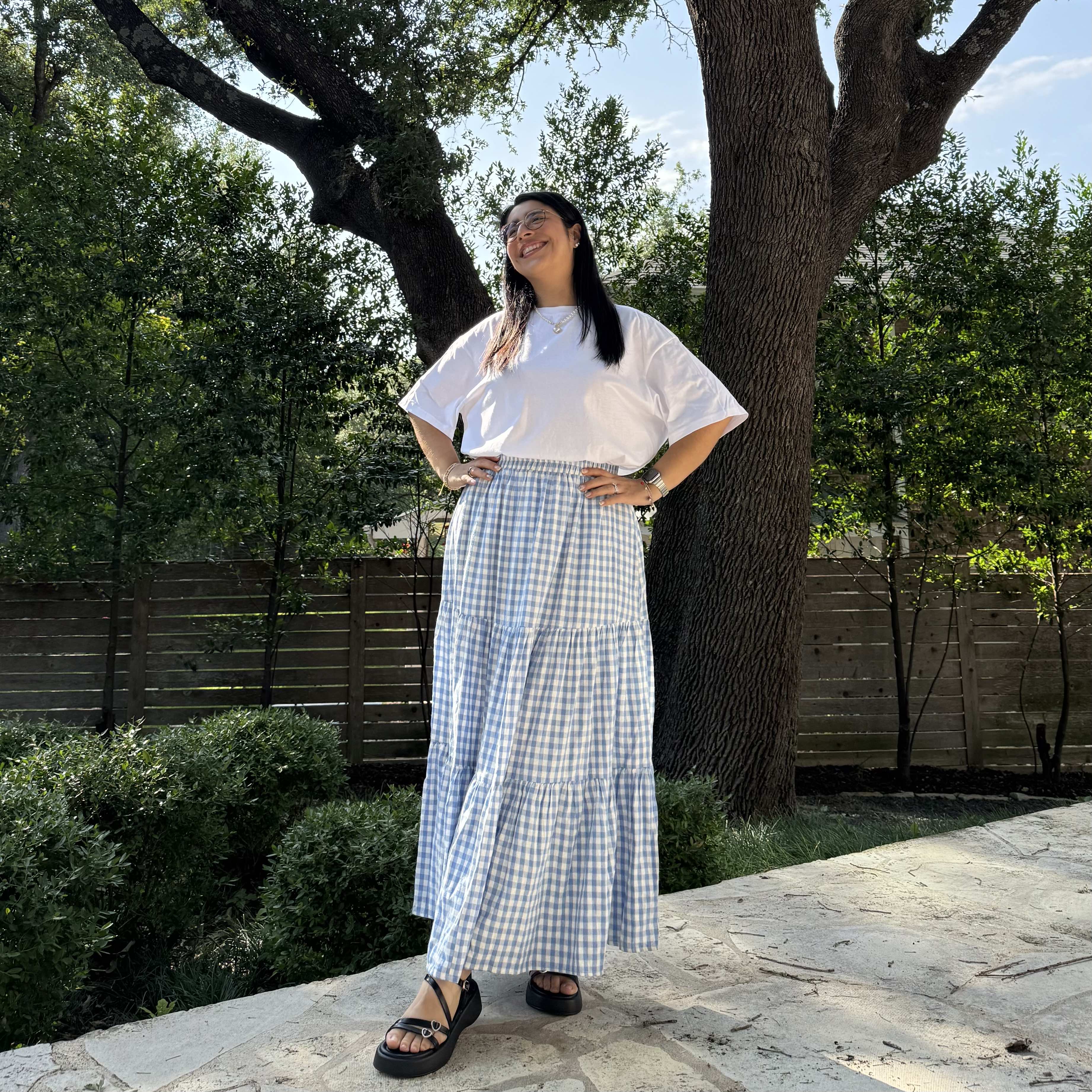 Gingham Long Skirt - Sky *Clearance Sale*