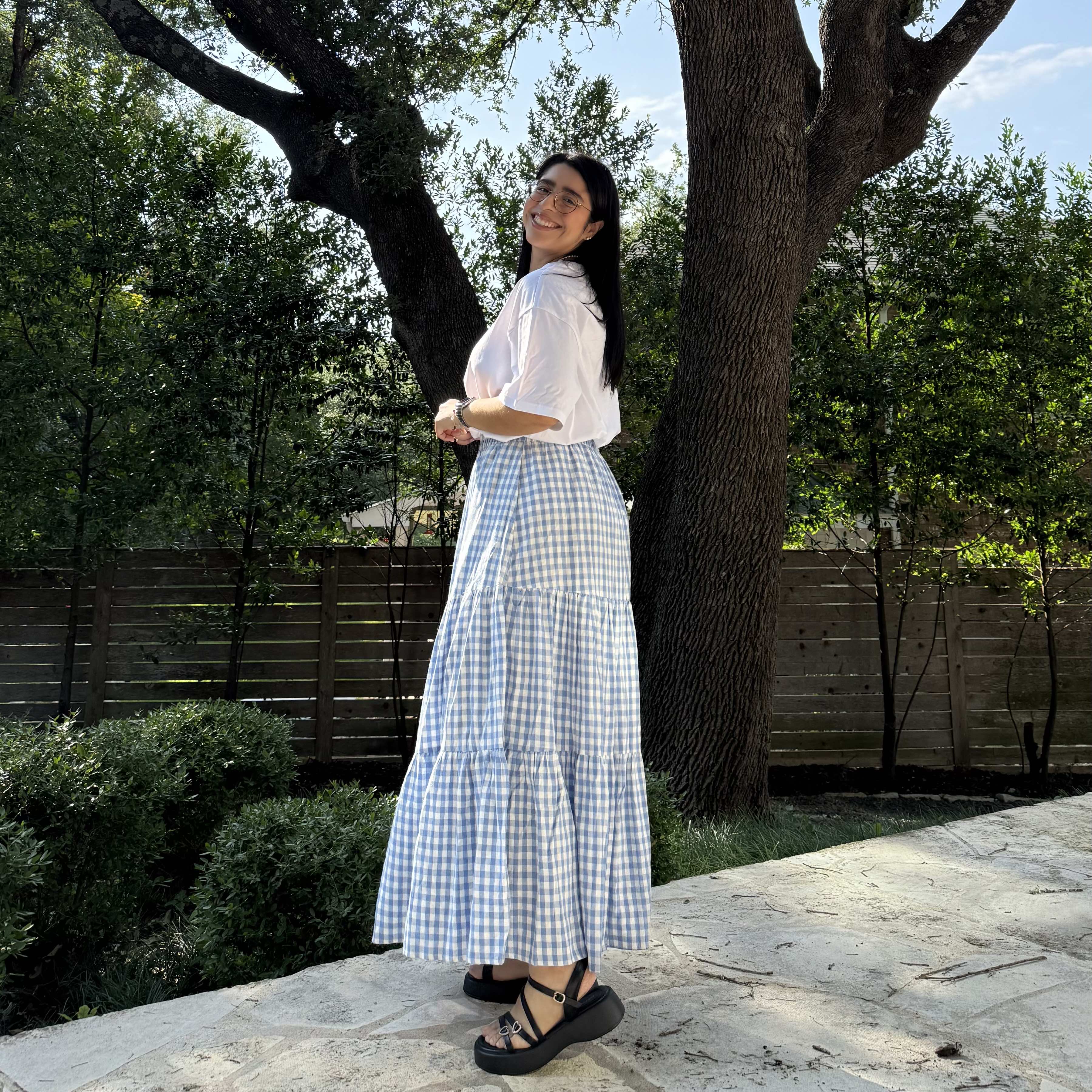 Gingham Long Skirt - Sky – Shiny by Nature
