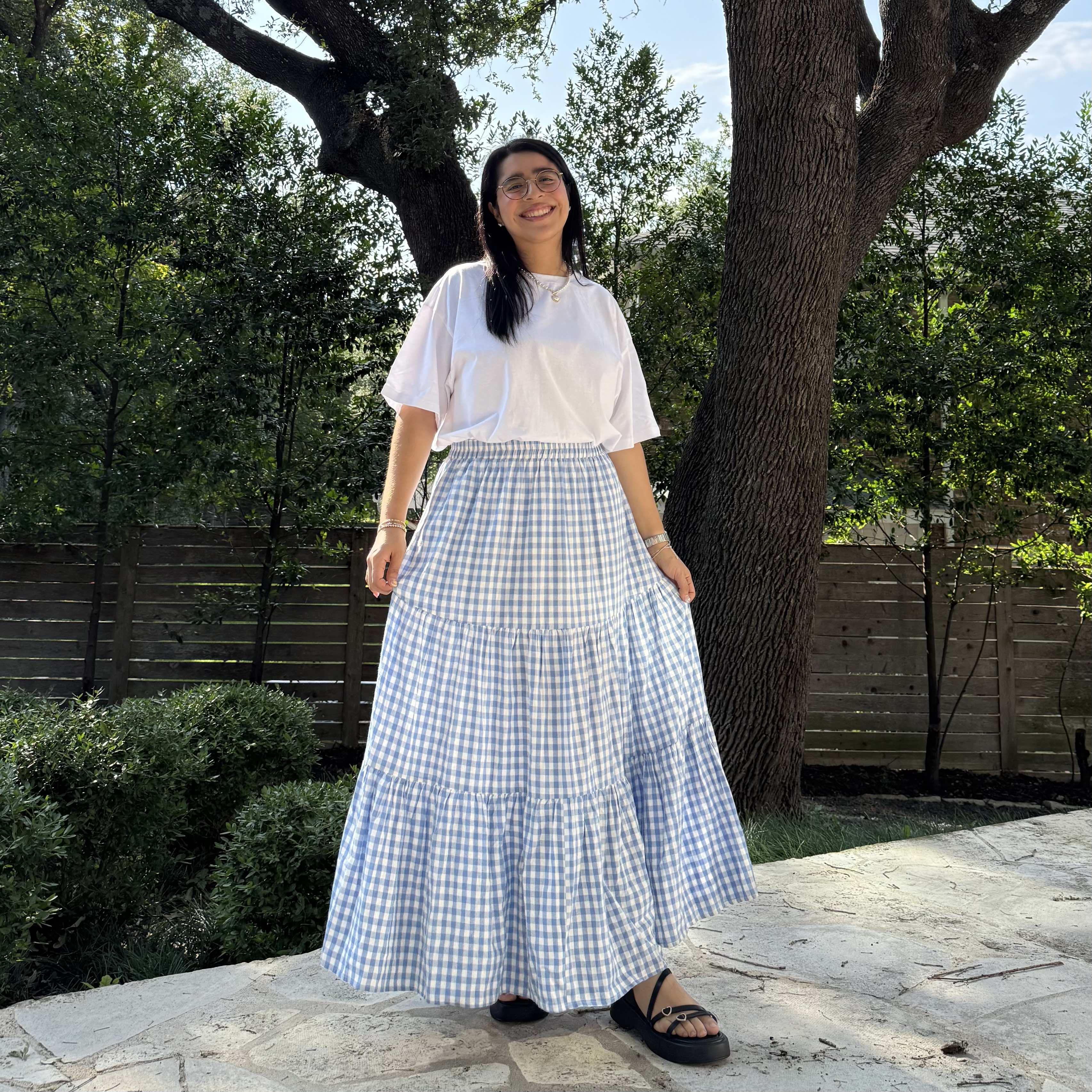 Gingham Long Skirt - Sky *Clearance Sale* – Shiny by Nature