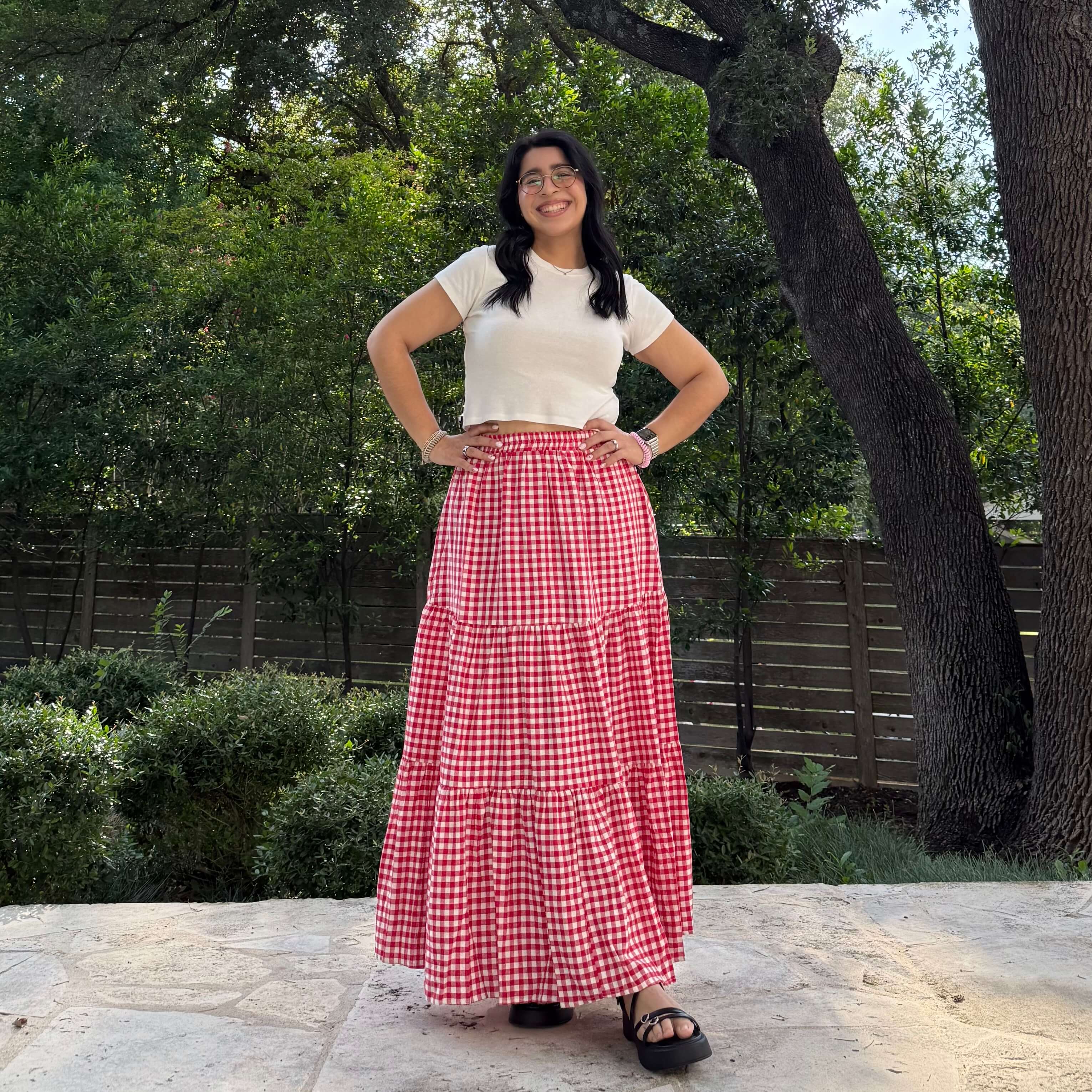 Gingham Long Skirt - Tomato – Shiny by Nature