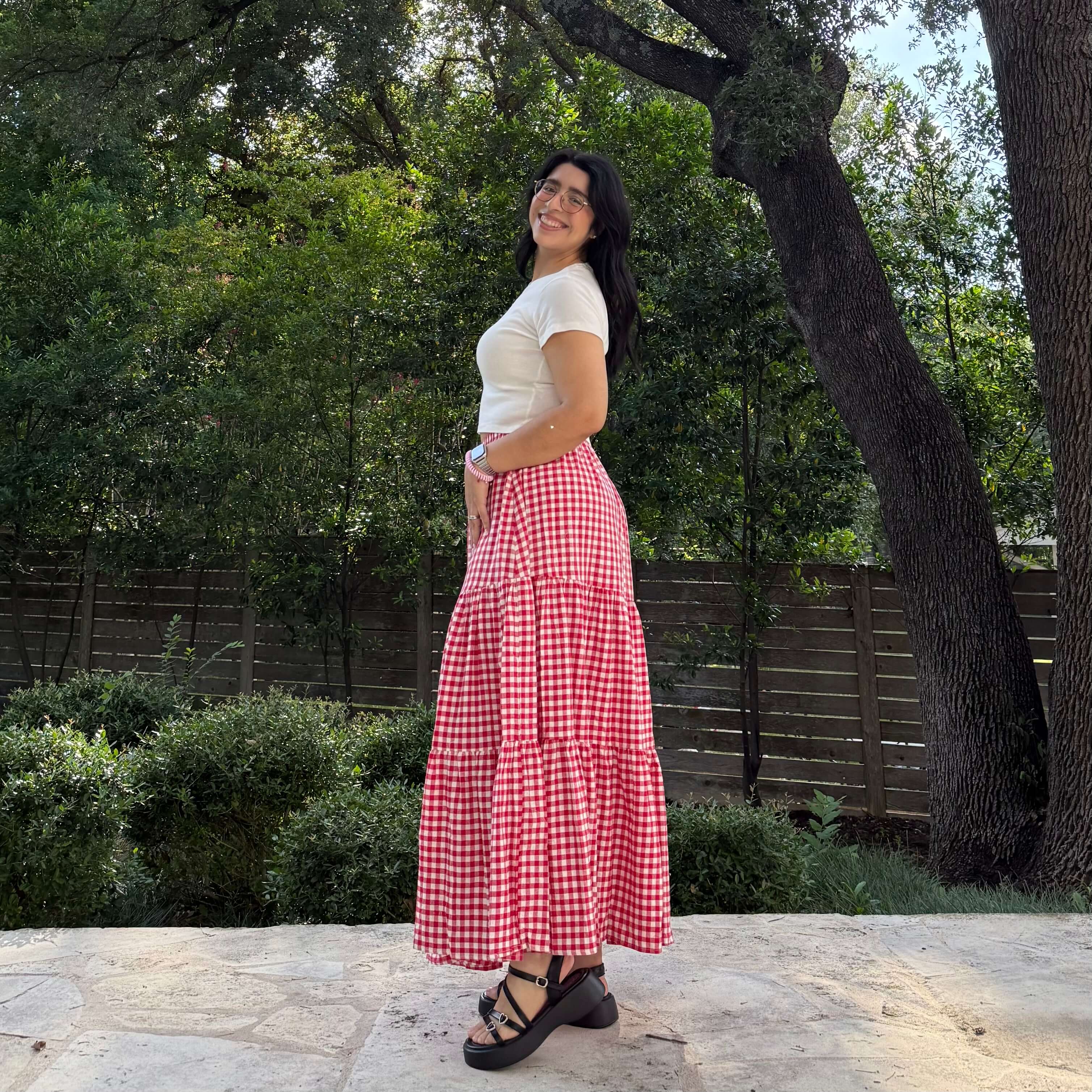 Gingham Long Skirt - Tomato – Shiny by Nature