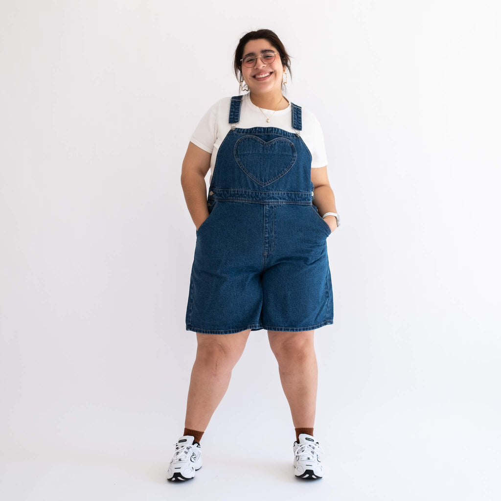more than a crush on you overall shorts - medium wash