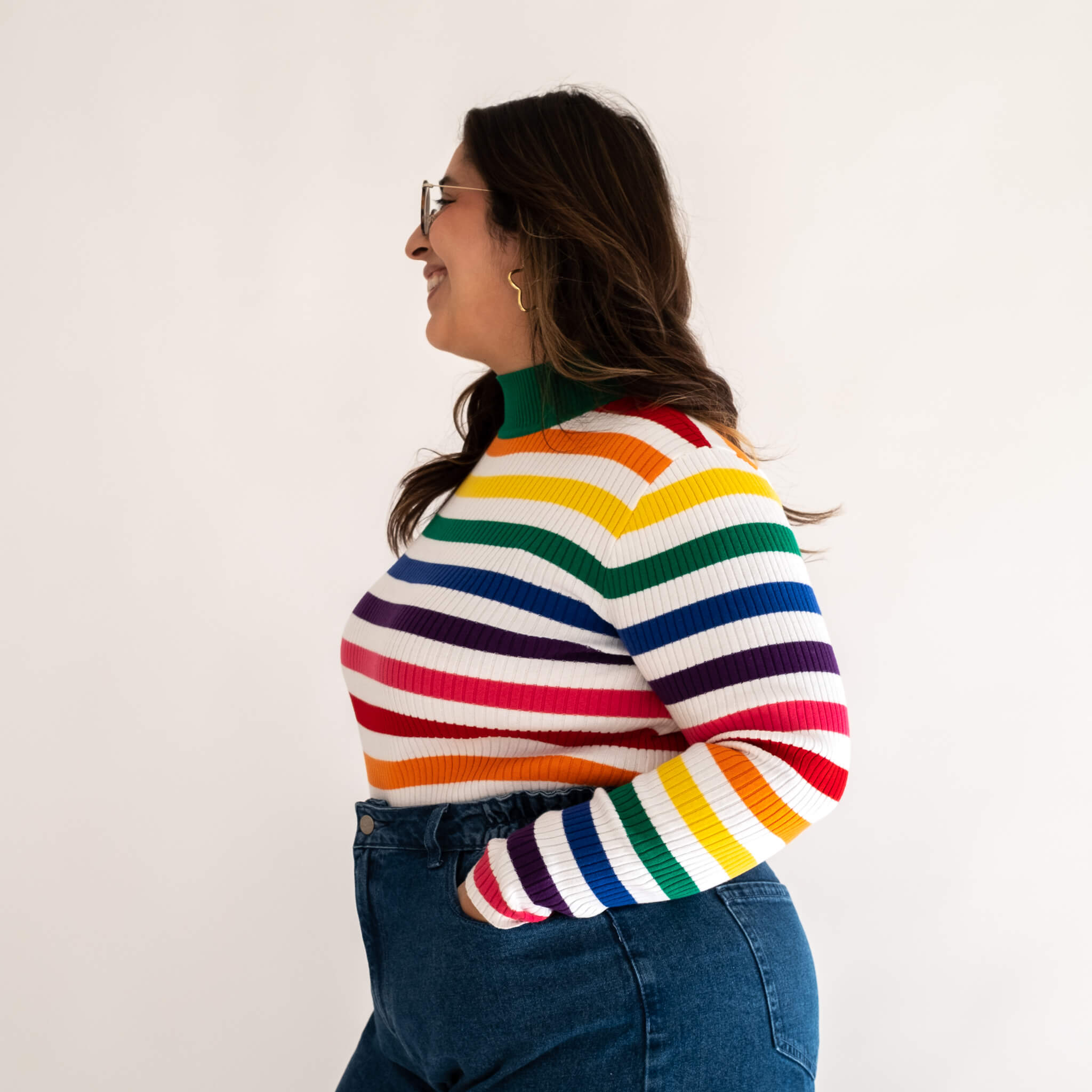 Turtleneck Sweater - Rainbow White